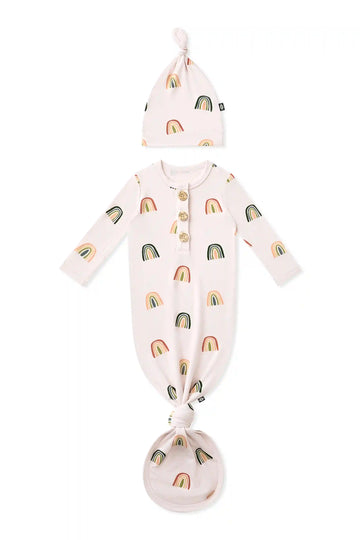 Knotted Day Gown with Hat Set in Retro Rainbow