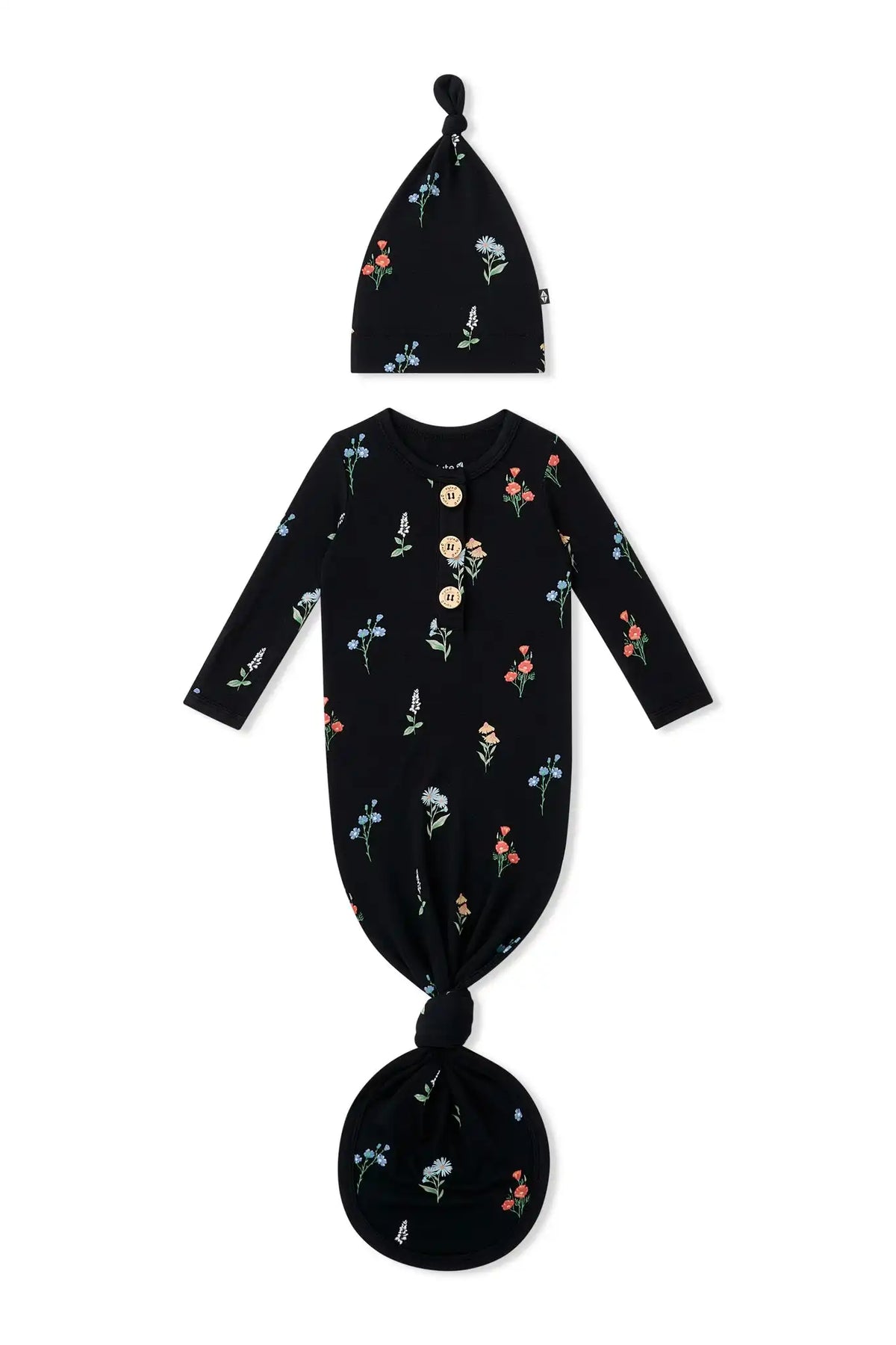 Knotted Day Gown with Hat Set in Midnight Wildflower