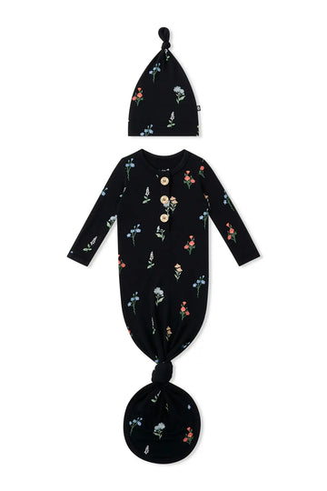 Knotted Day Gown with Hat Set in Midnight Wildflower