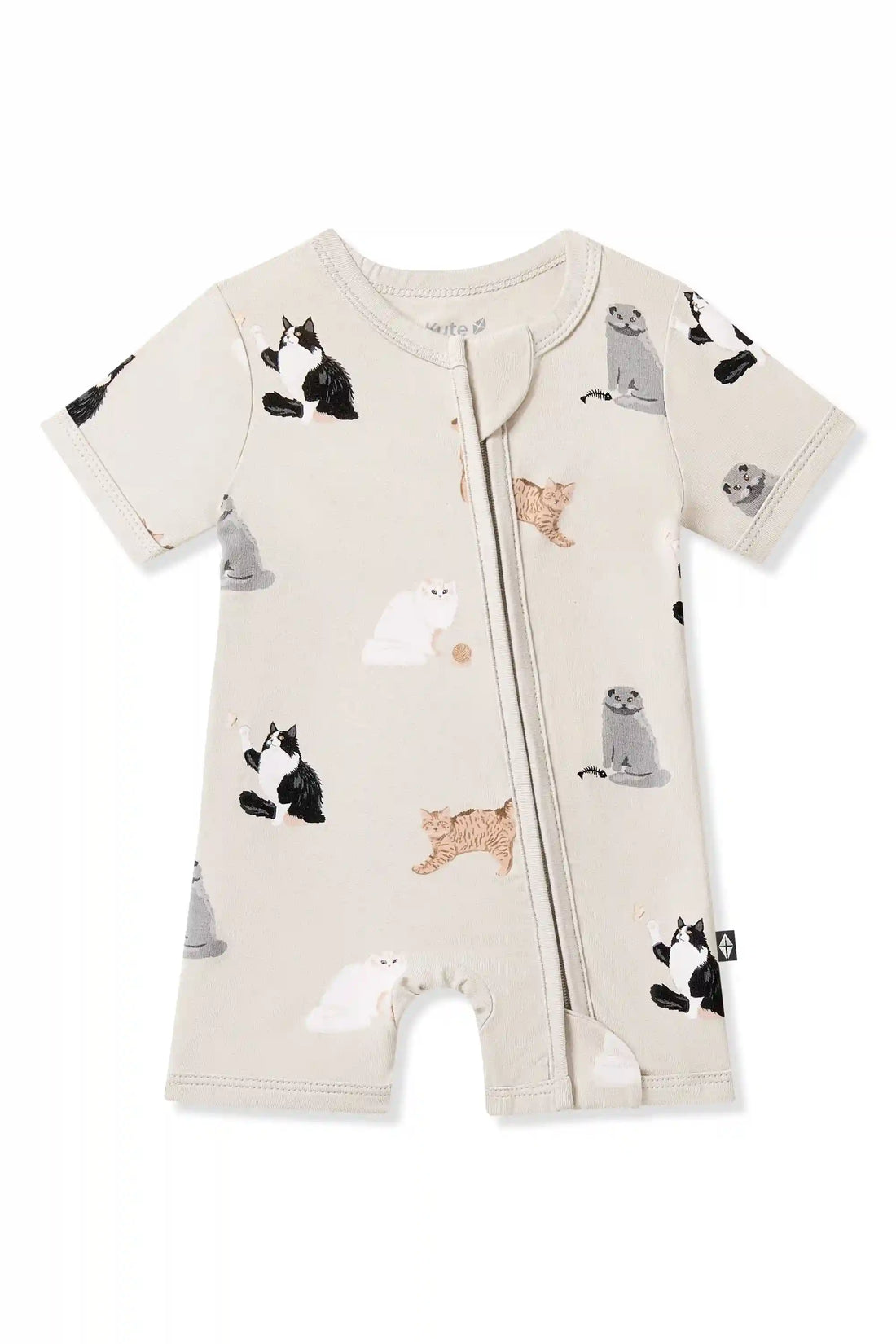Zipper Shortall Romper in Fluffy Cat