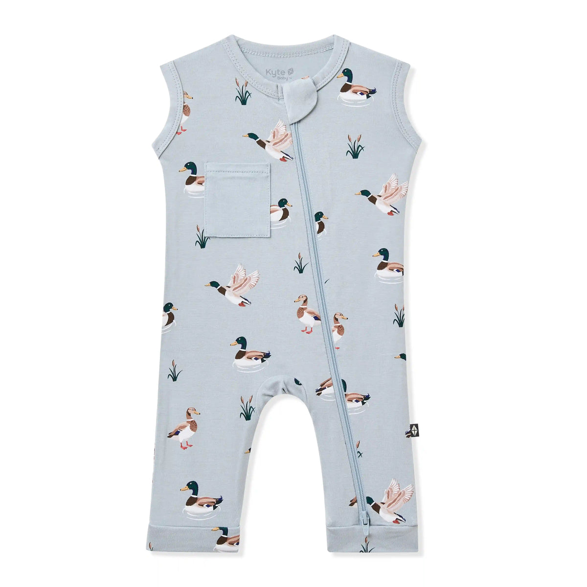 Zippered Sleeveless Romper in Mallard Duck