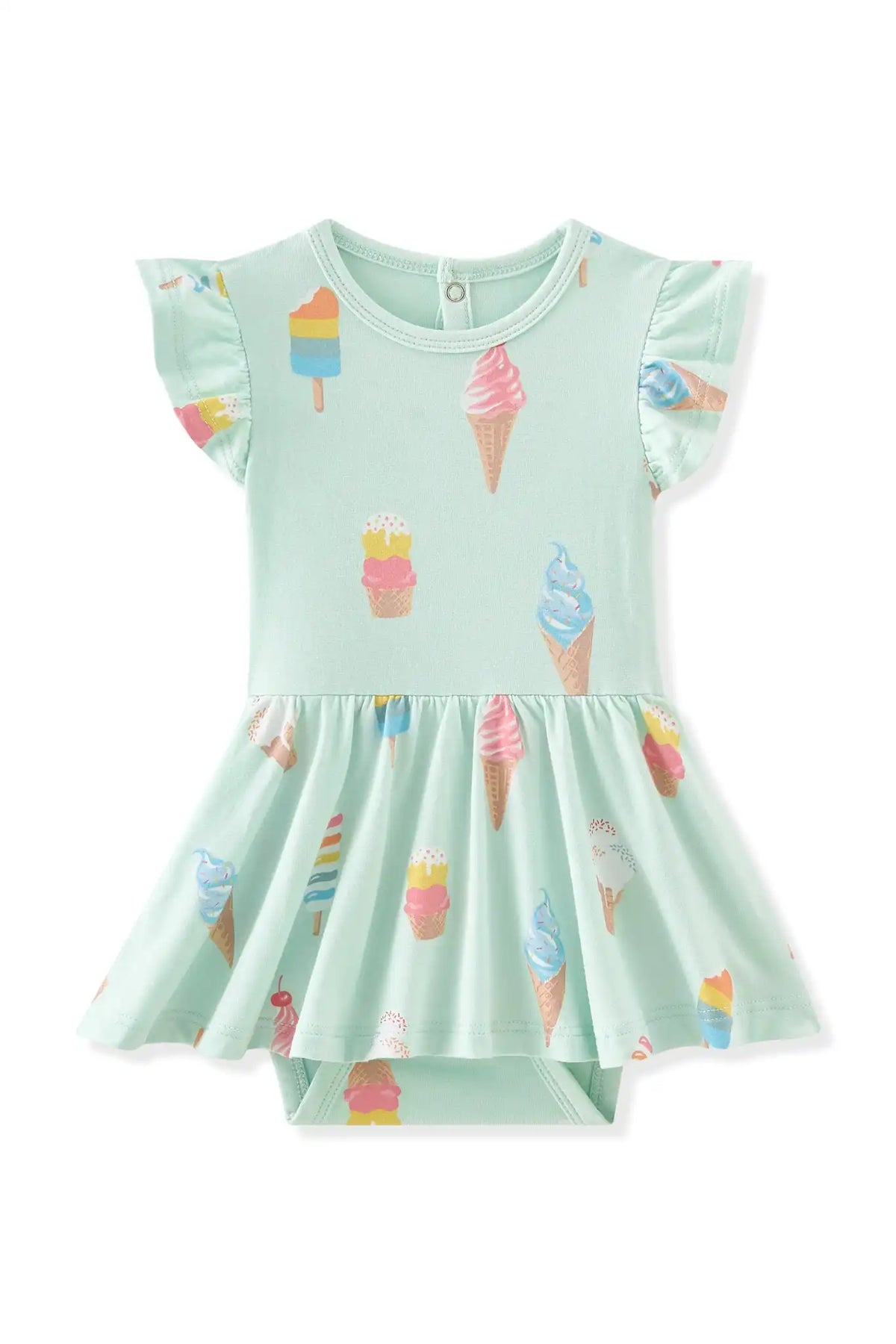 Twirl Bodysuit Dress in Mint Ice Cream