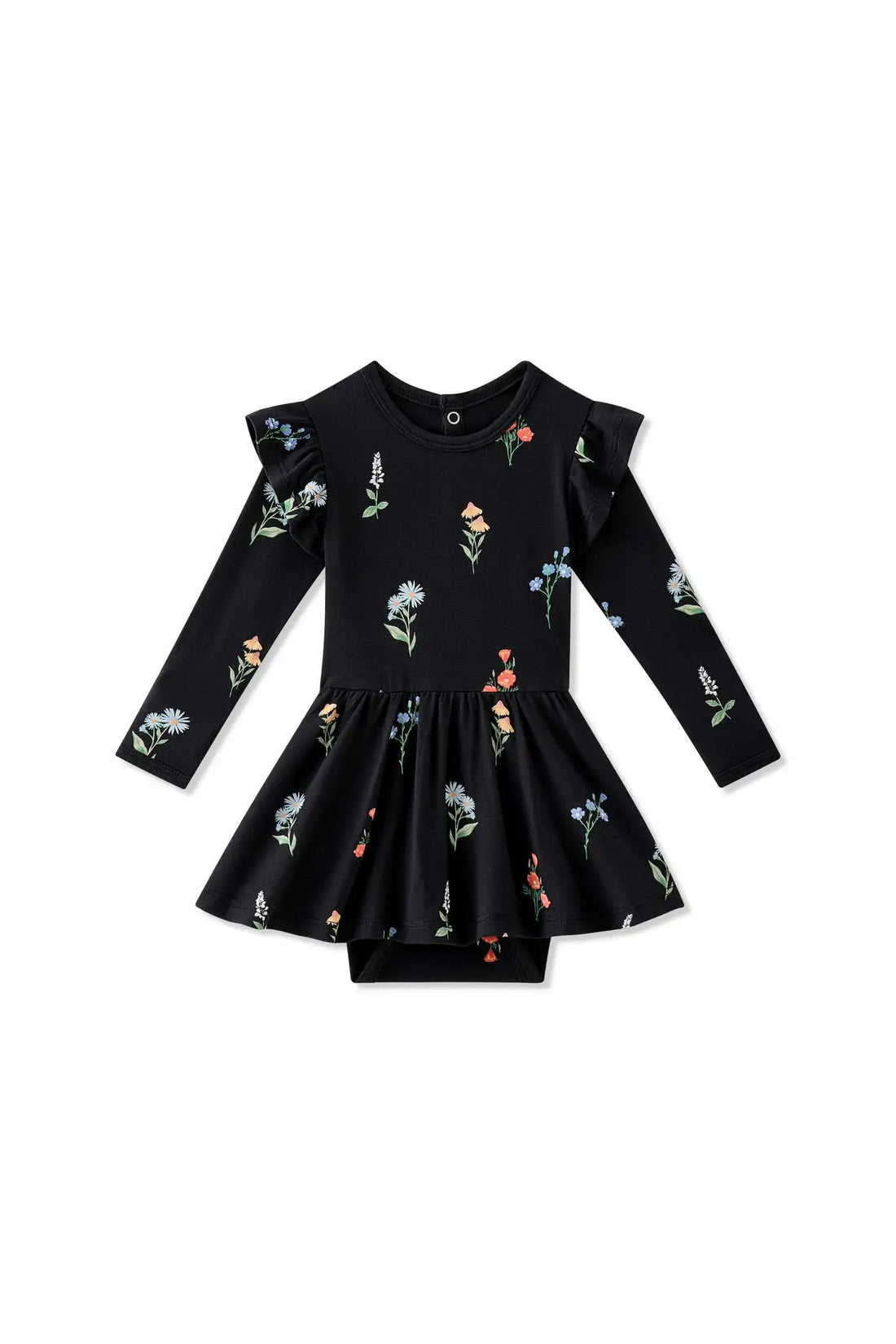 Long Sleeve Twirl Bodysuit Dress in Midnight Wildflower