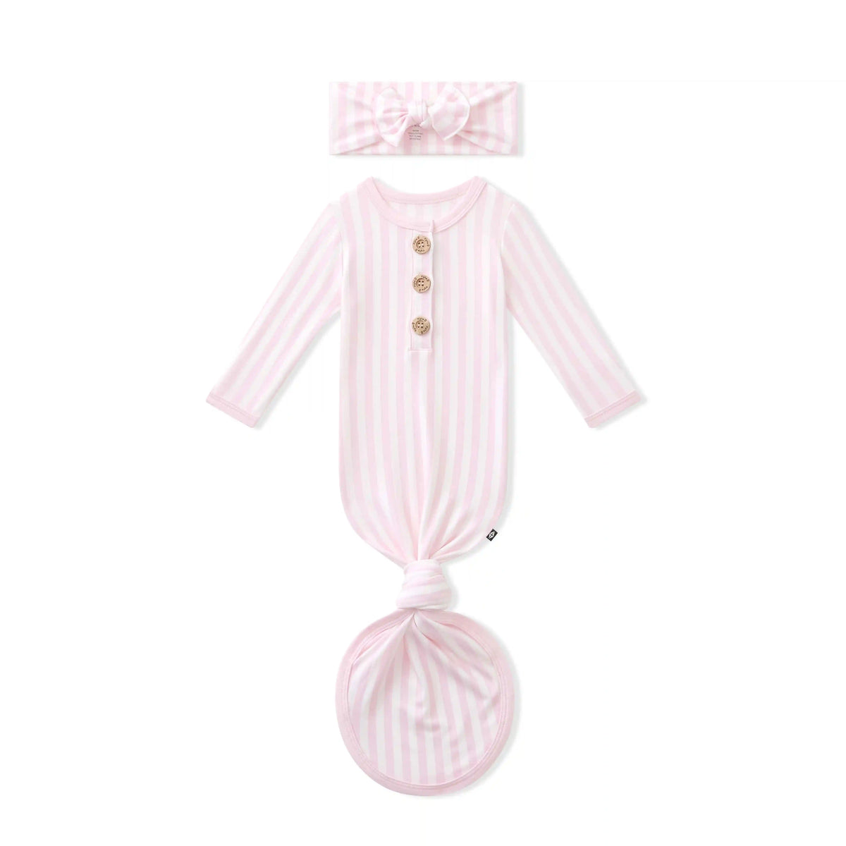 Knotted Day Gown with Bow Set in Small Sakura Stripe