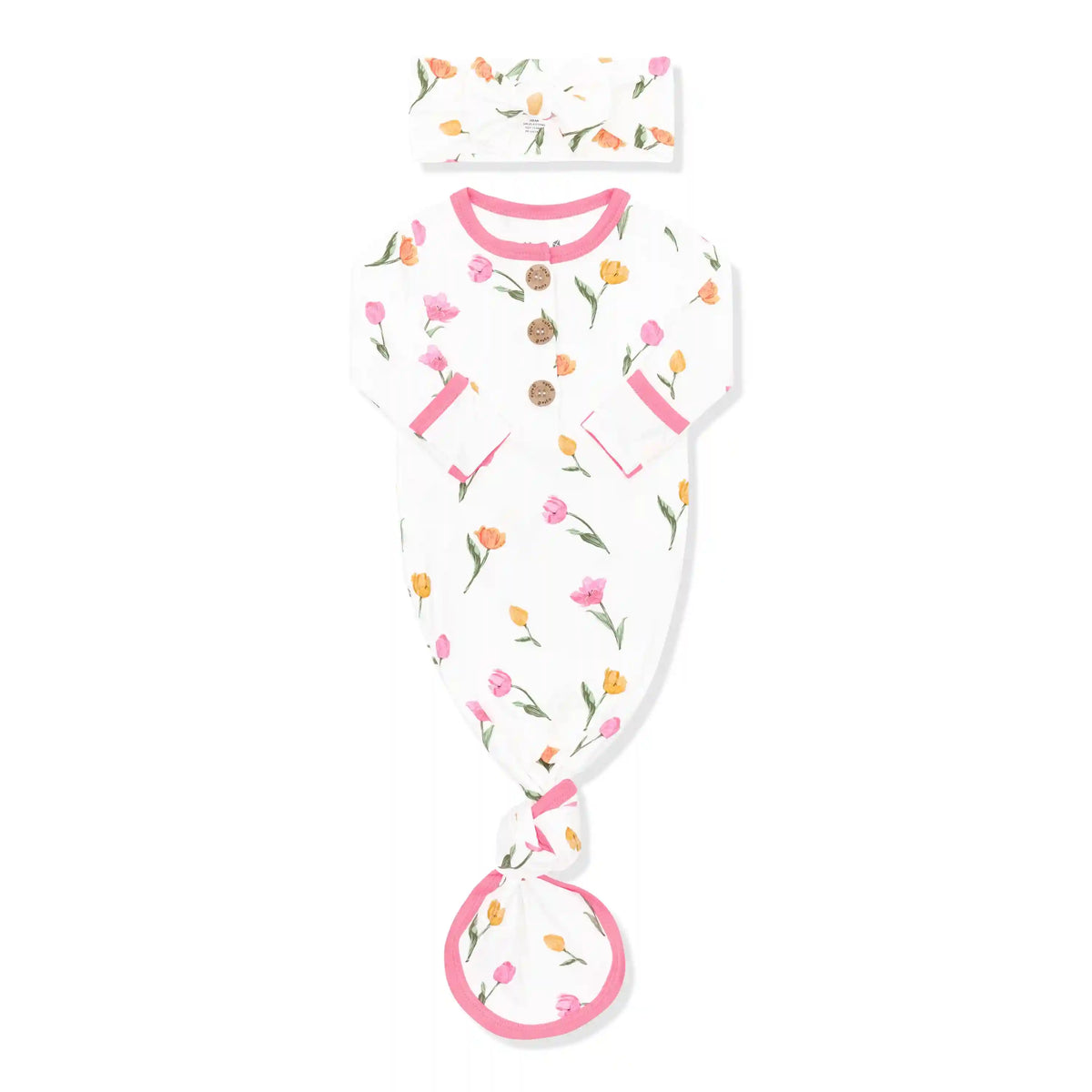Knotted Day Gown with Bow Set Set in Tulip