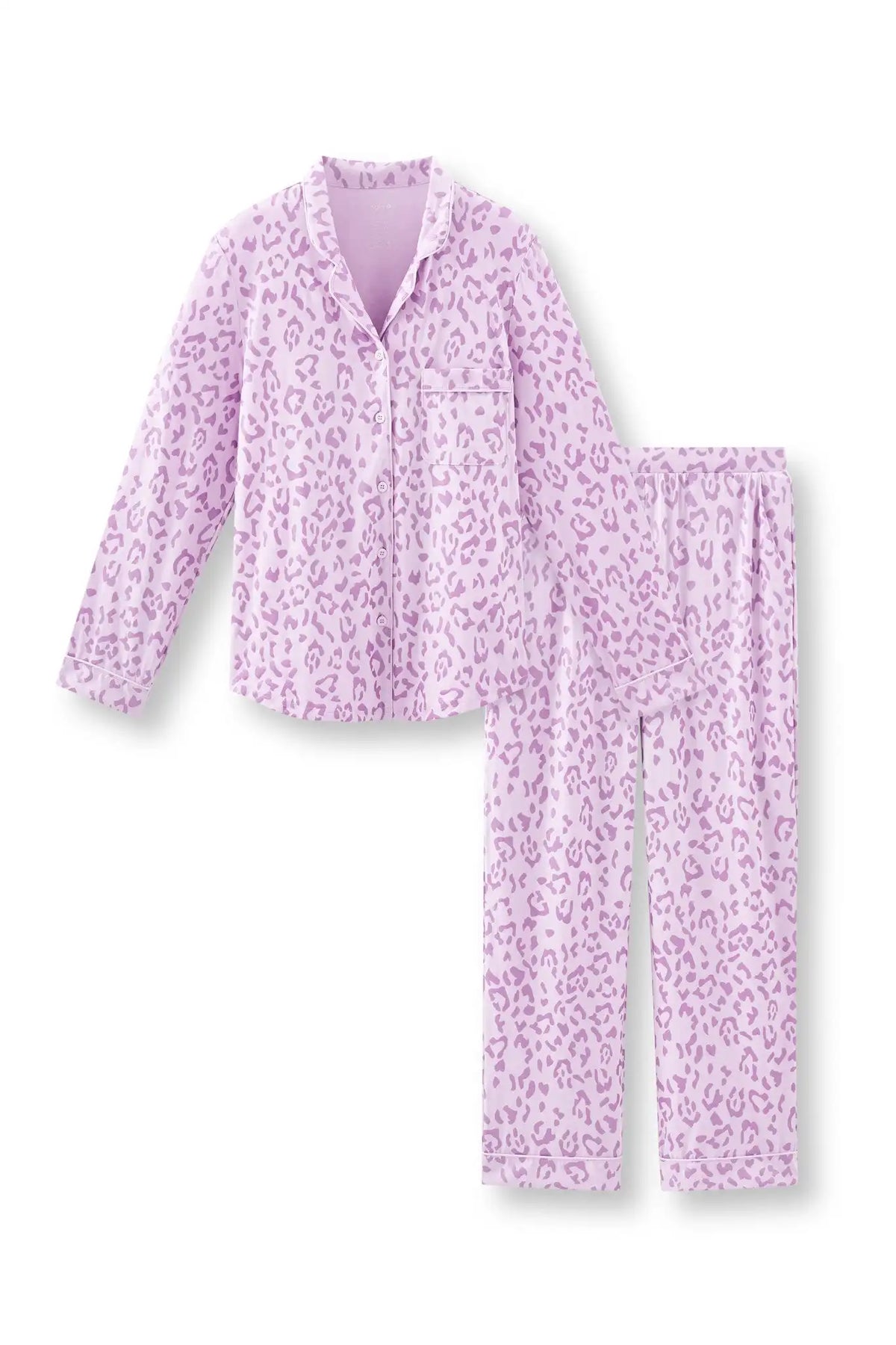 Long-Sleeved Women's Pajama Set in Thistle Leopard