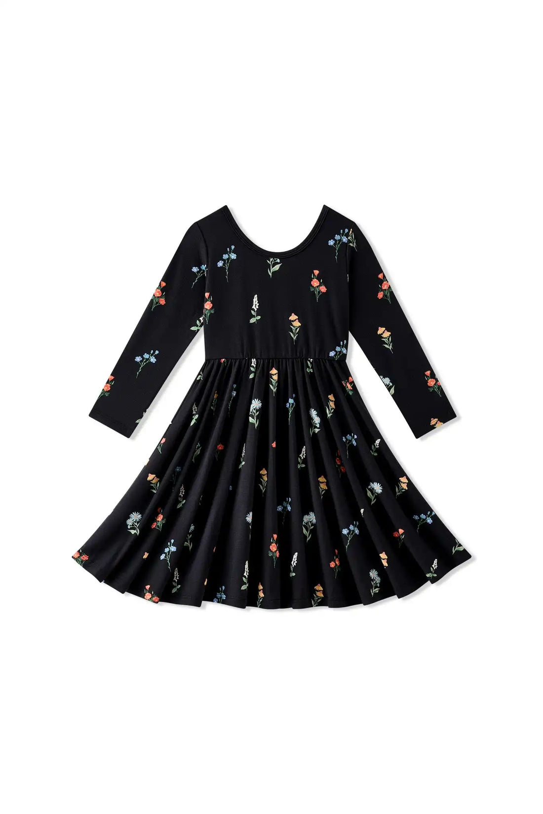 Long Sleeve Twirl Dress in Midnight Wildflower