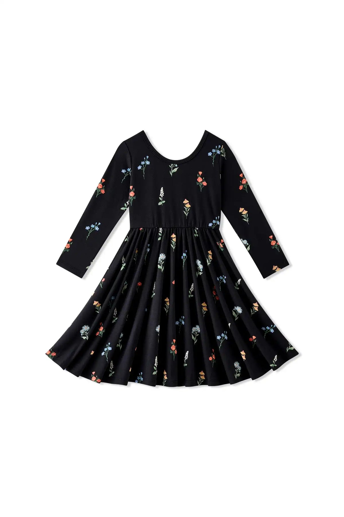 Long Sleeve Twirl Dress in Midnight Wildflower