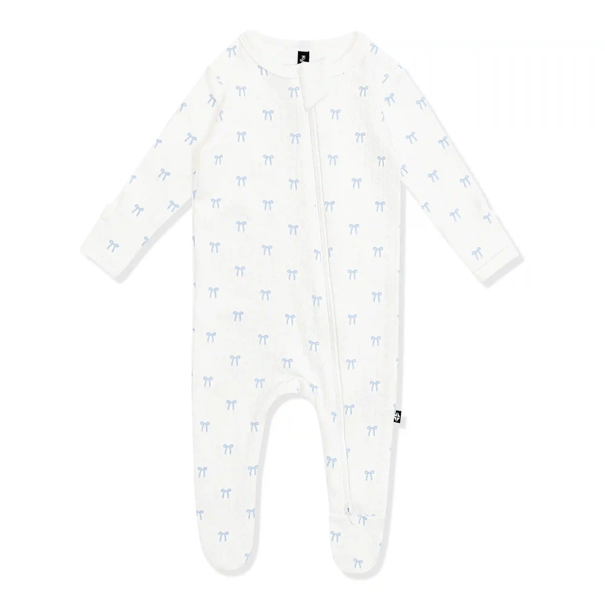 Pointelle Zippered Footie in Sweet Blue Bow