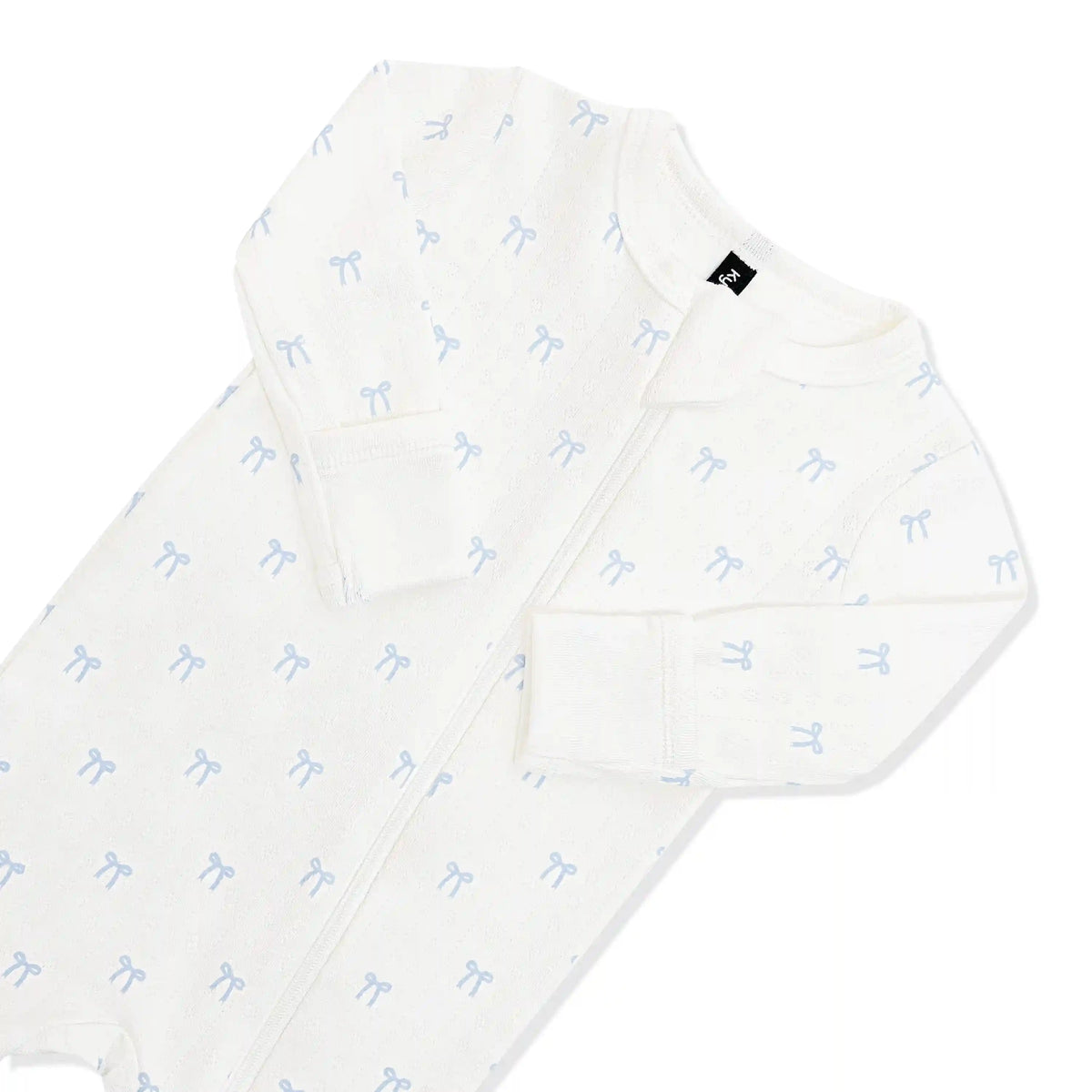 Pointelle Zippered Footie in Sweet Blue Bow