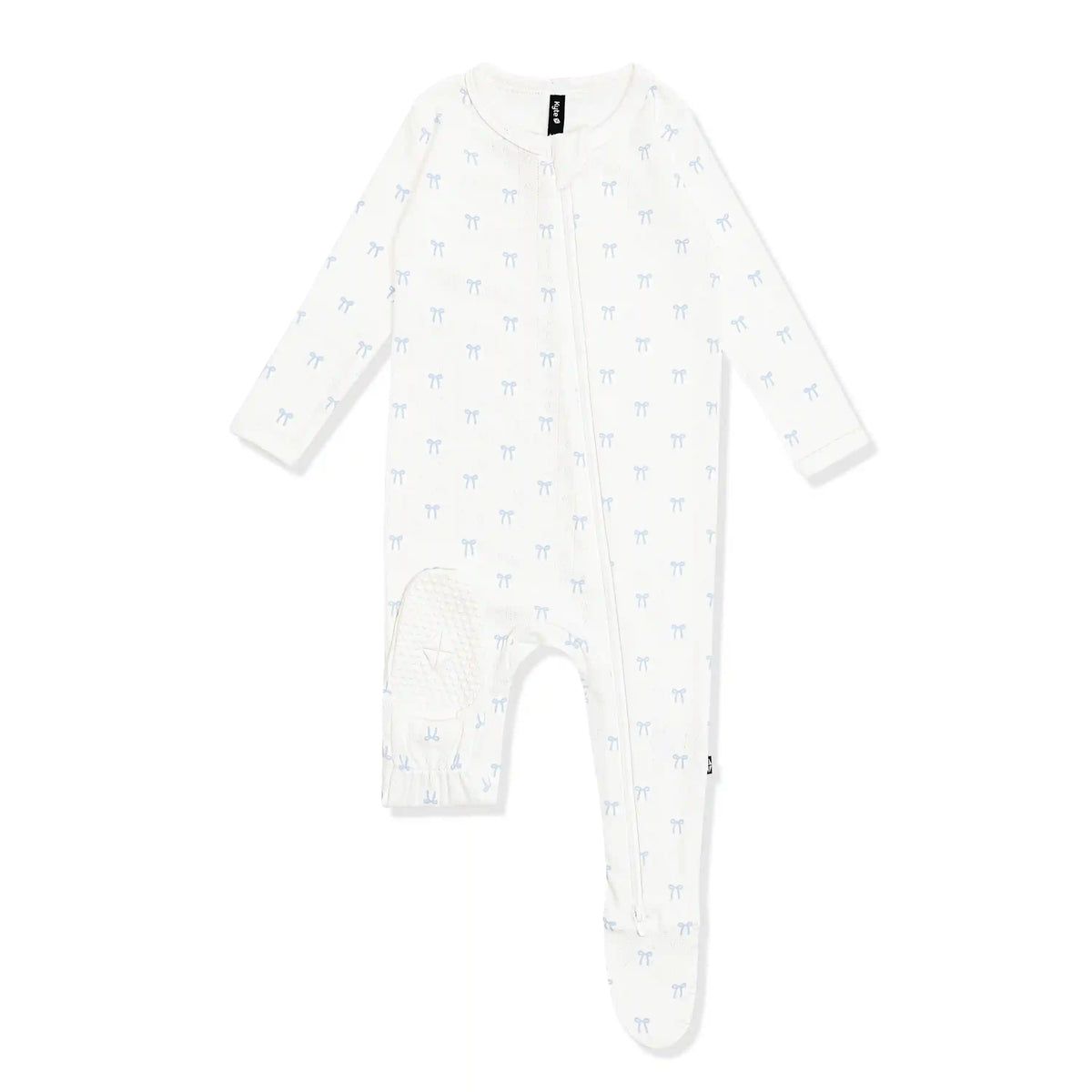 Pointelle Zippered Footie in Sweet Blue Bow