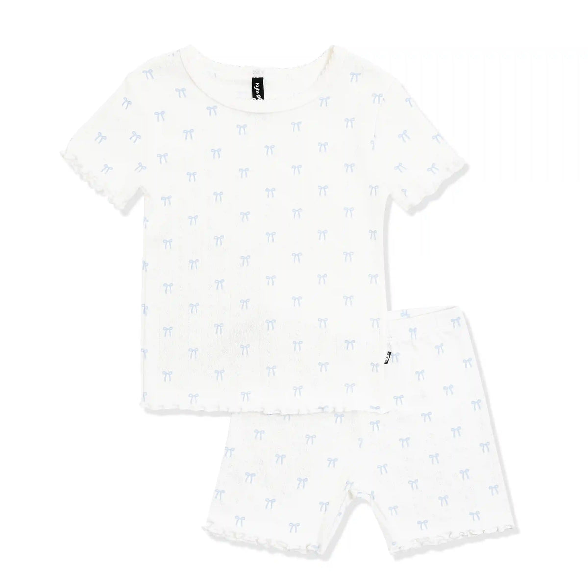 Pointelle Short Sleeve Set in Sweet Blue Bow