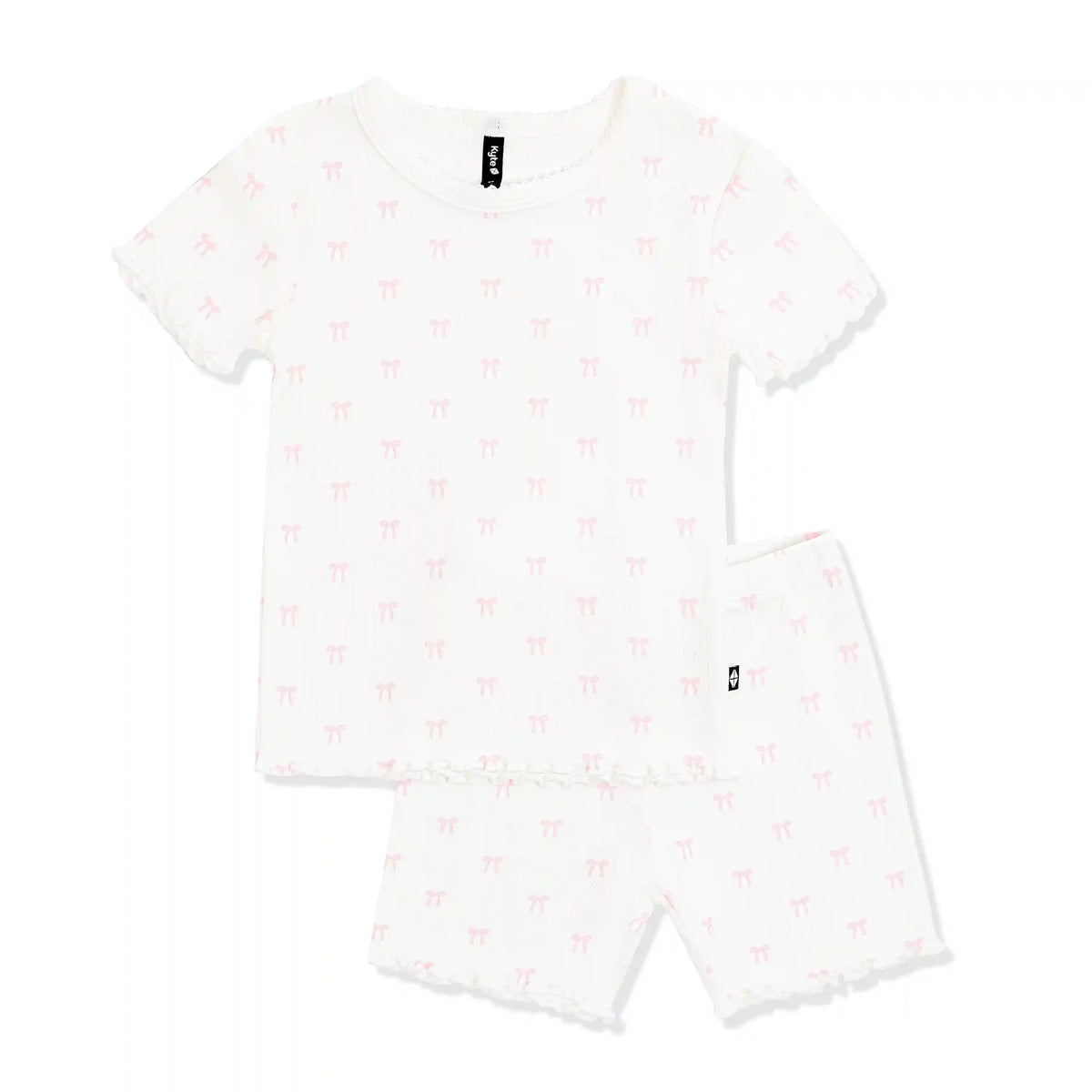 Pointelle Short Sleeve Set in Sweet Pink Bow
