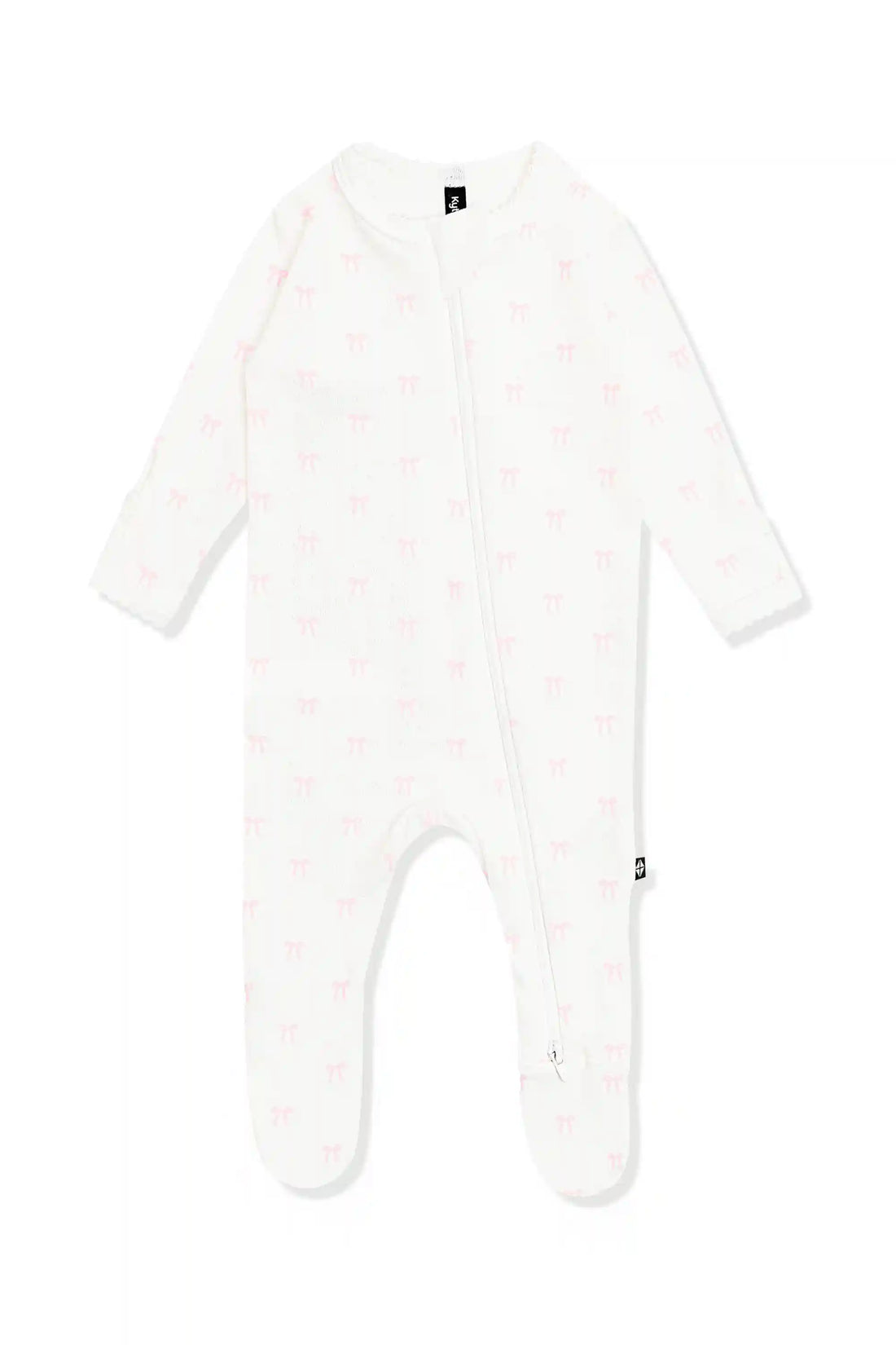 Pointelle Zippered Footie in Sweet Pink Bow