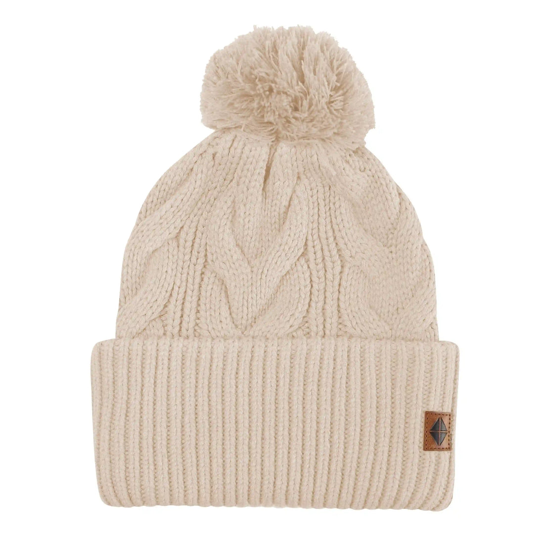 Cable Knit Adult Pom Beanie in Almond