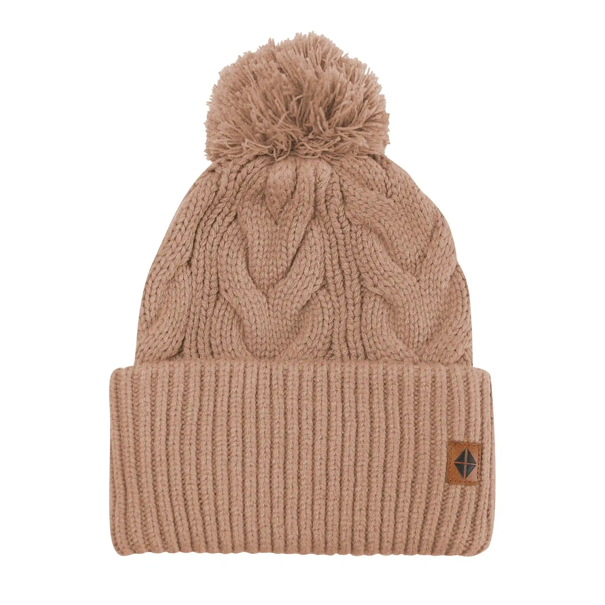 Cable Knit Adult Pom Beanie in Latte