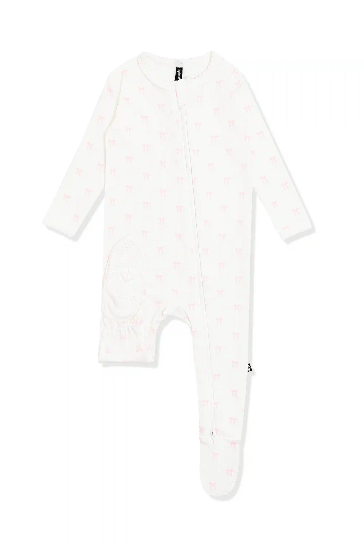 Pointelle Zippered Footie in Sweet Pink Bow