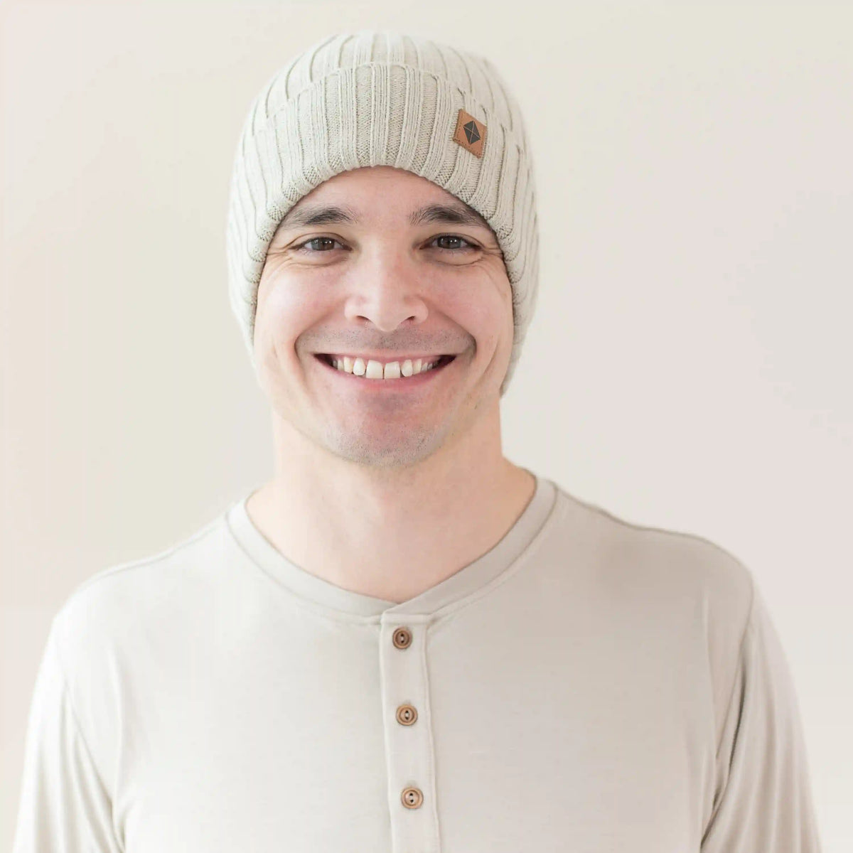 Chunky Knit Adult Ribbed Beanie in Almond