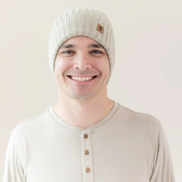 Chunky Knit Adult Ribbed Beanie in Almond