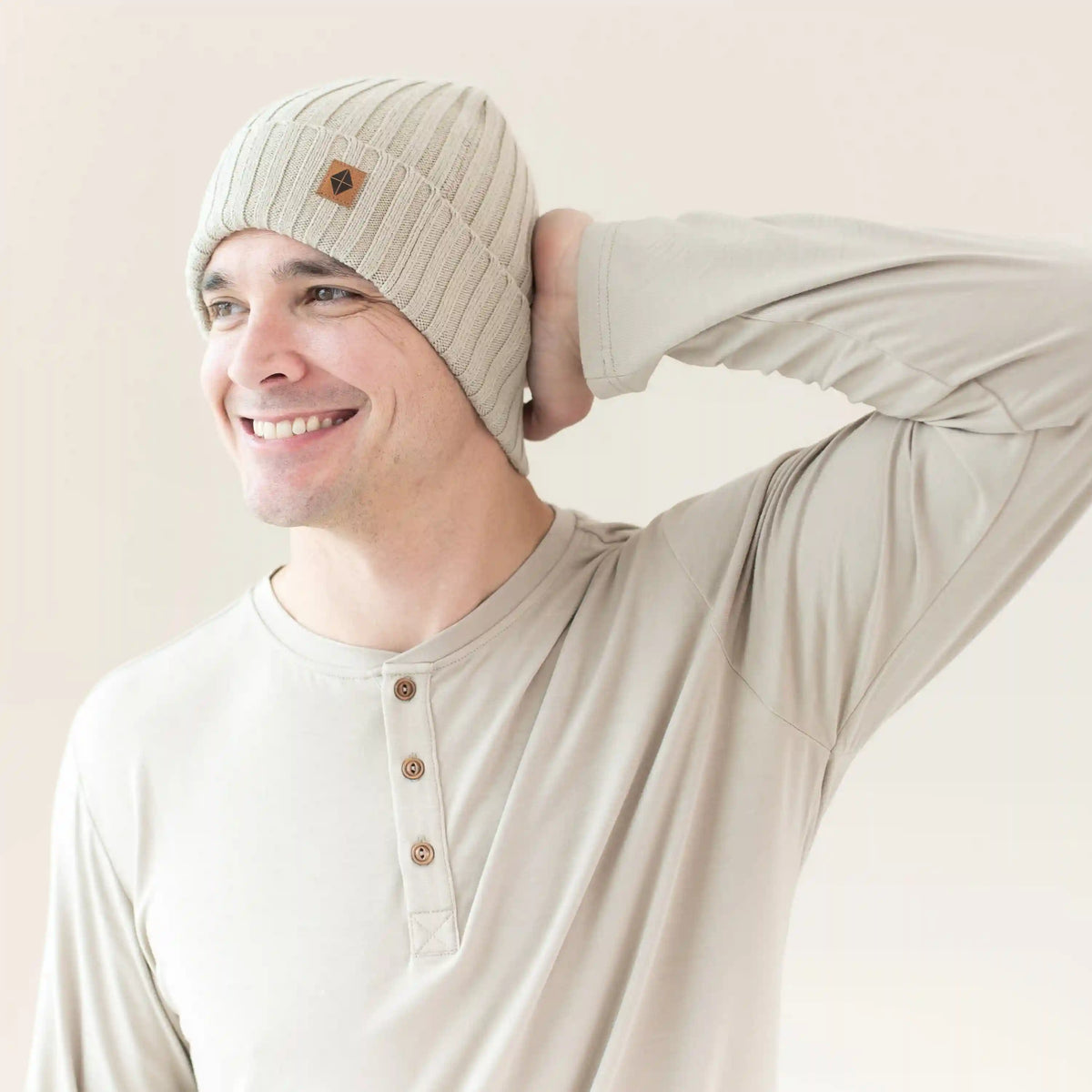 Chunky Knit Adult Ribbed Beanie in Almond