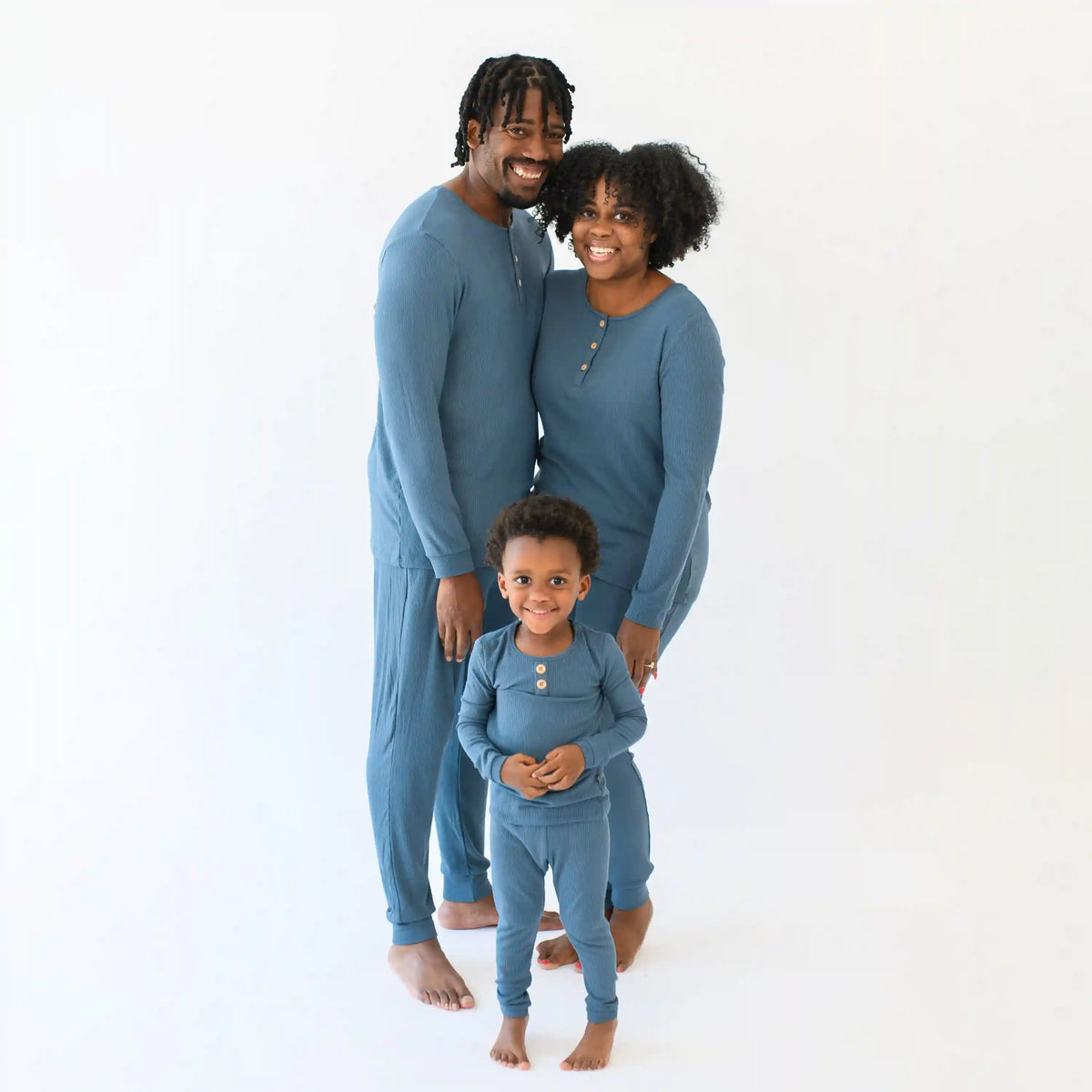 Ribbed Henley Set in Atlantic