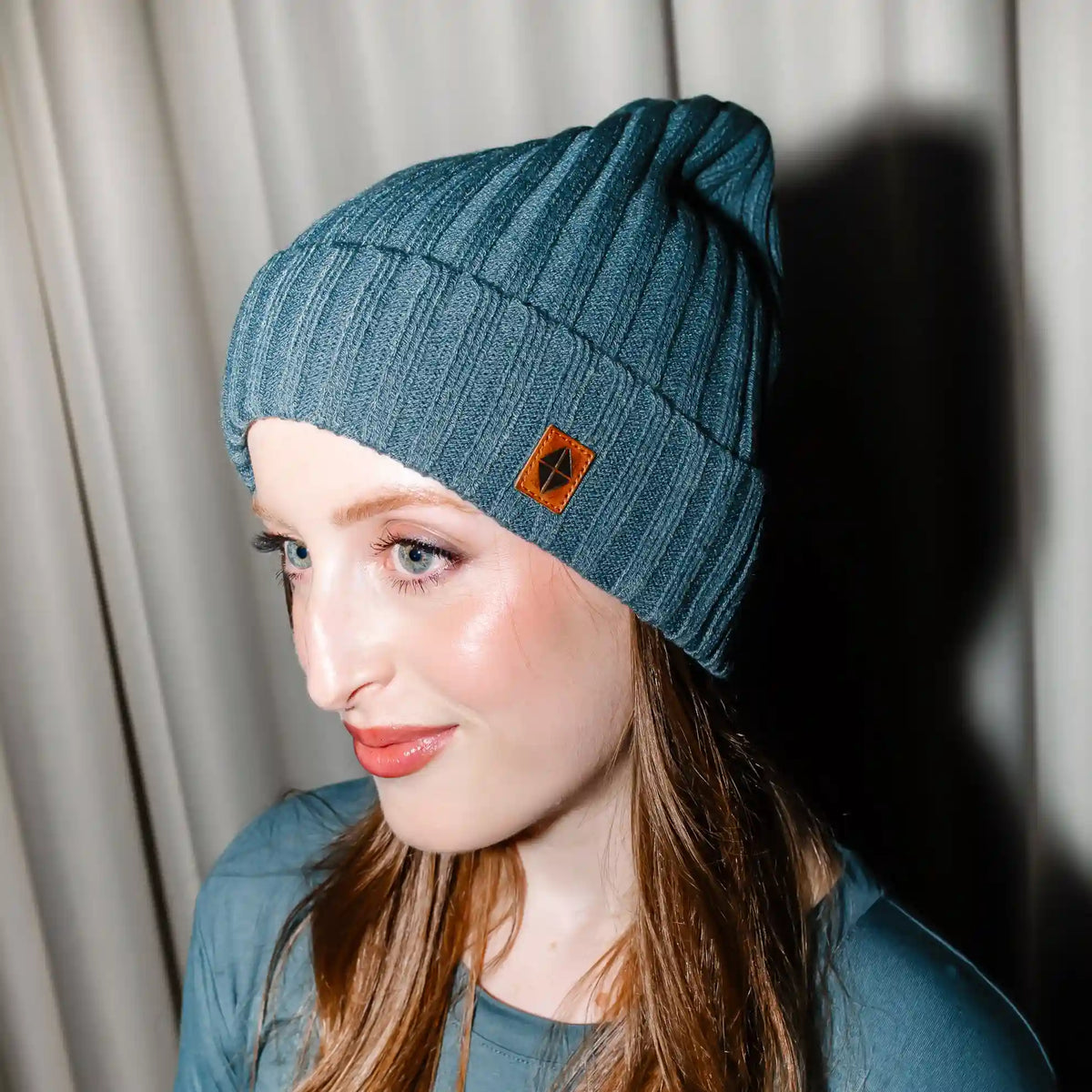 Chunky Knit Adult Ribbed Beanie in Atlantic