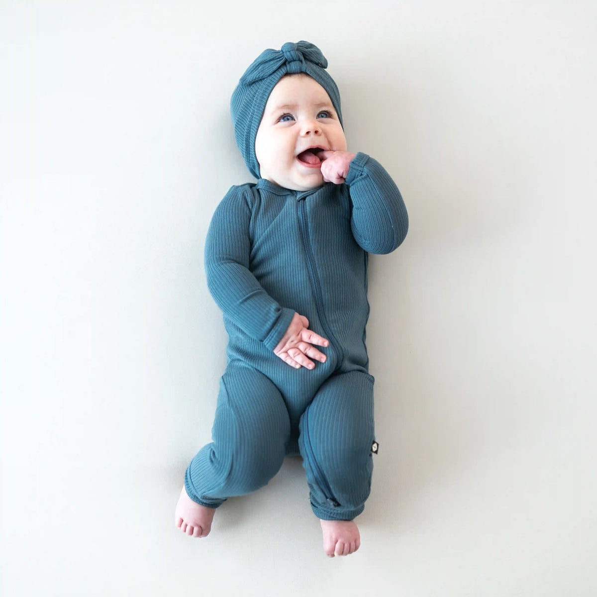 Ribbed Zipper Romper in Atlantic