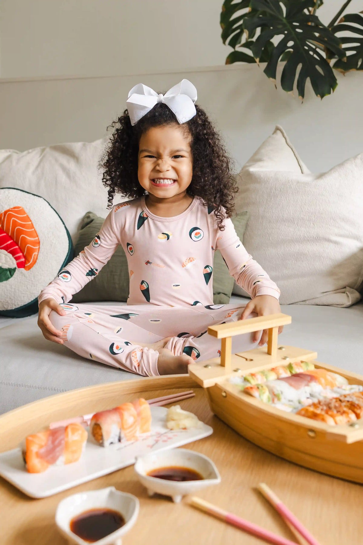 Long Sleeve Pajamas in Blush Sushi
