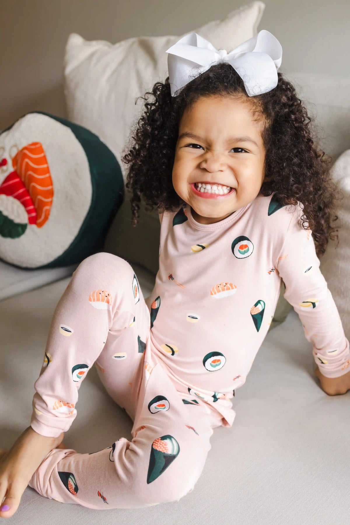Long Sleeve Pajamas in Blush Sushi