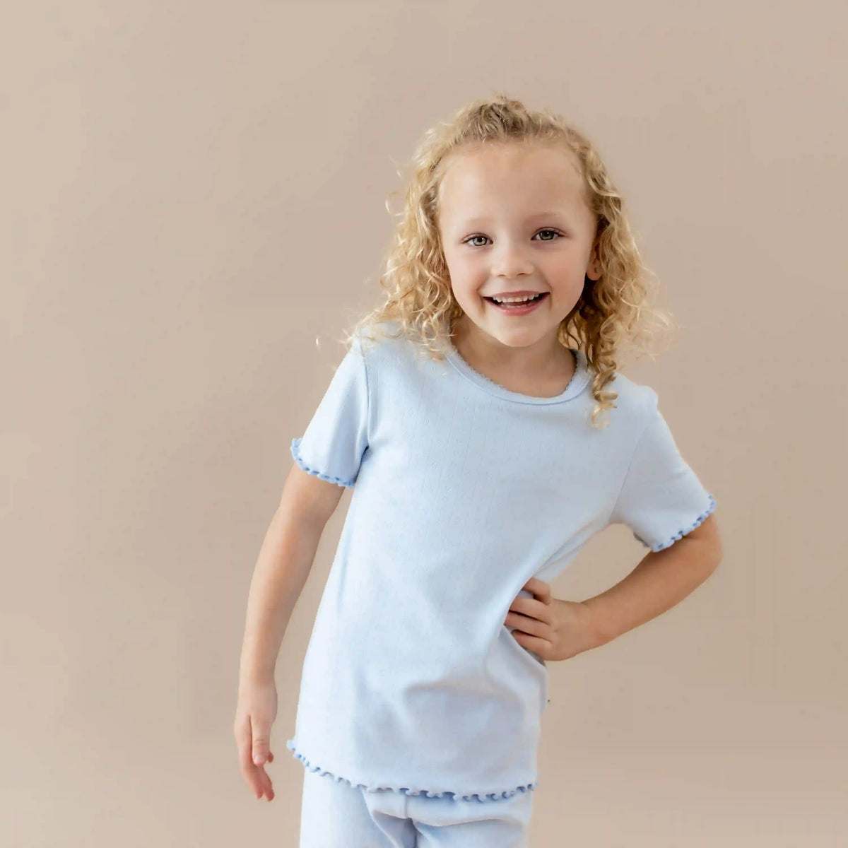 Pointelle Short Sleeve Set in Breeze