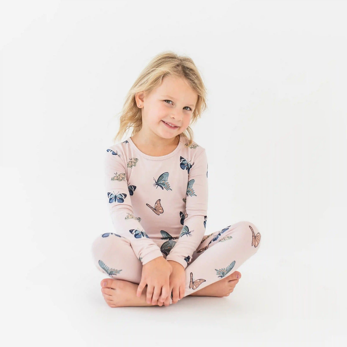 Long Sleeve Pajamas in Blush Butterfly