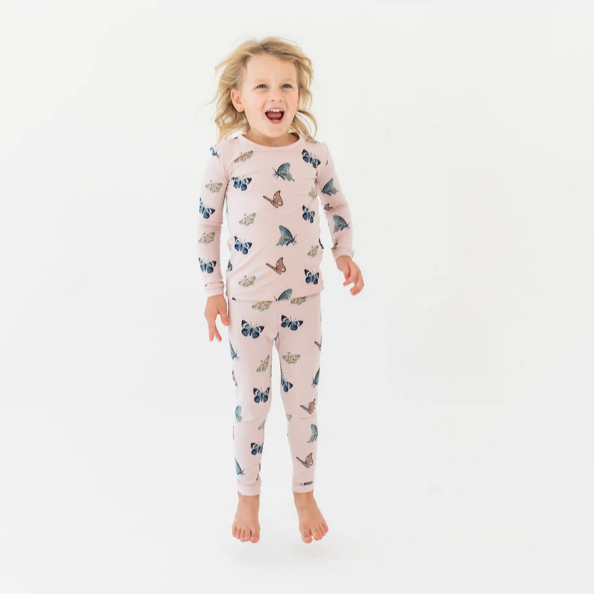 Long Sleeve Pajamas in Blush Butterfly
