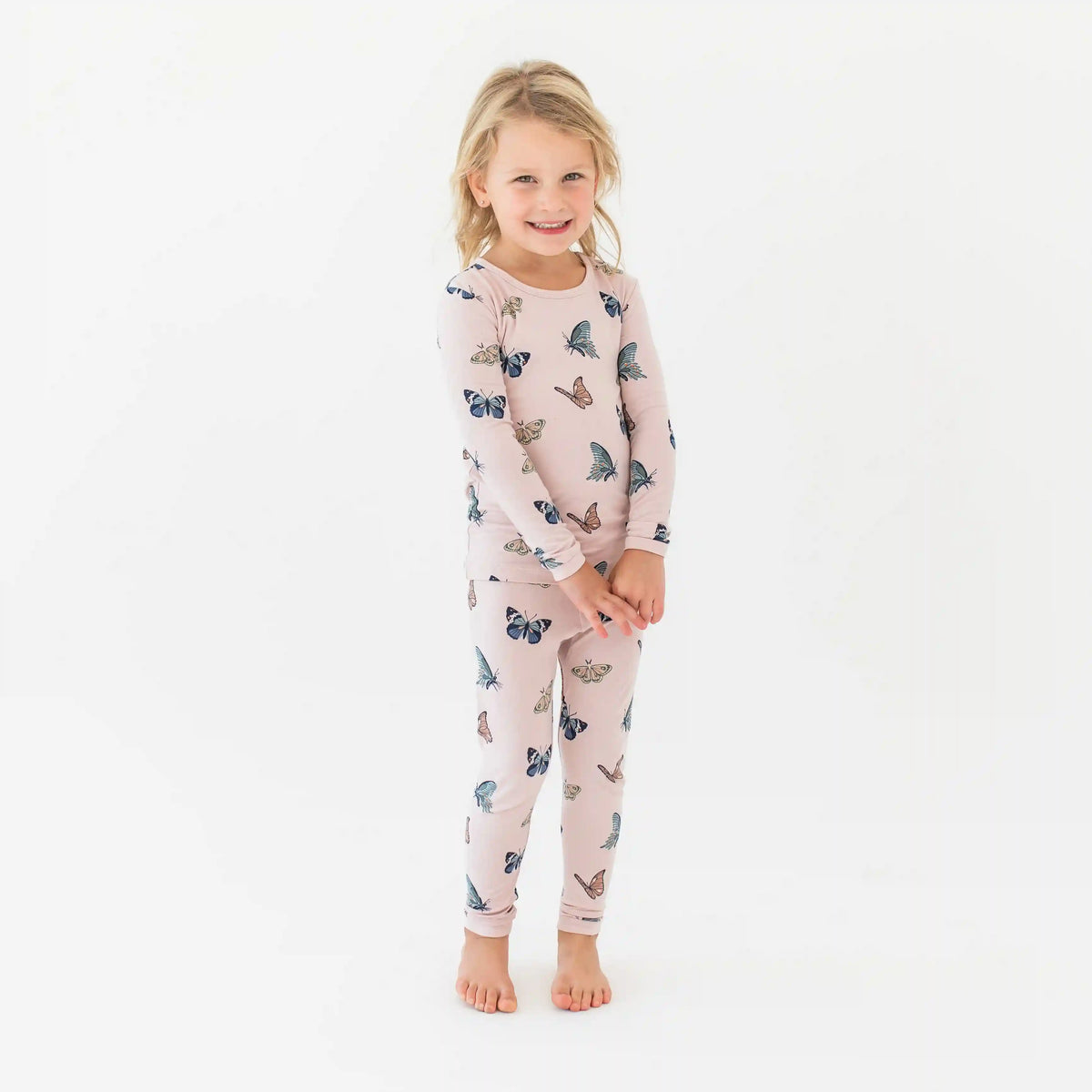 Long Sleeve Pajamas in Blush Butterfly