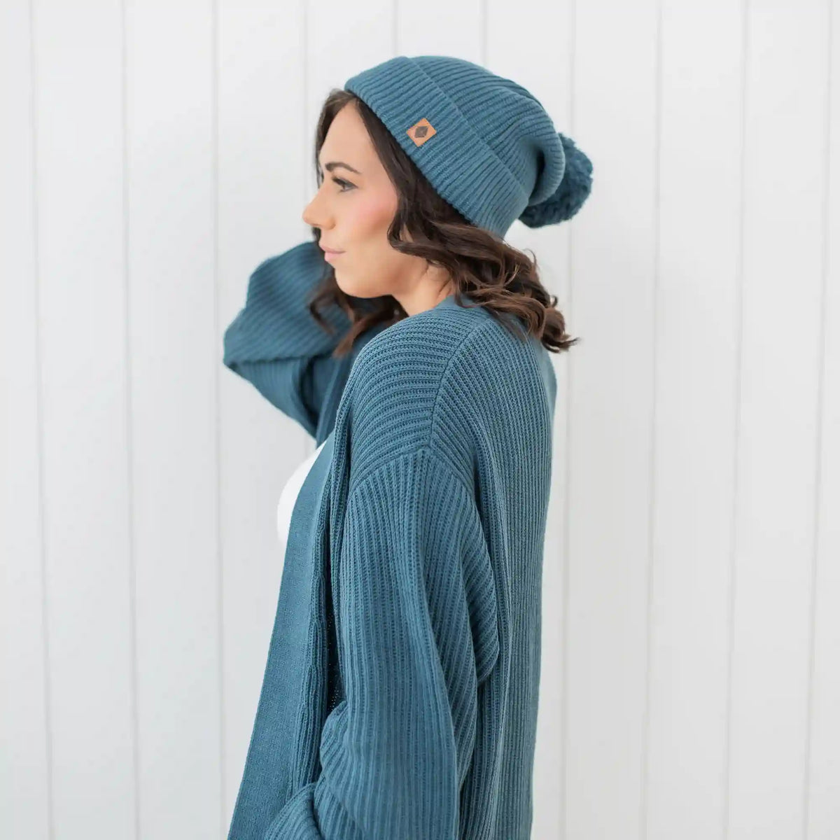Chunky Knit Adult Pom Beanie in Atlantic