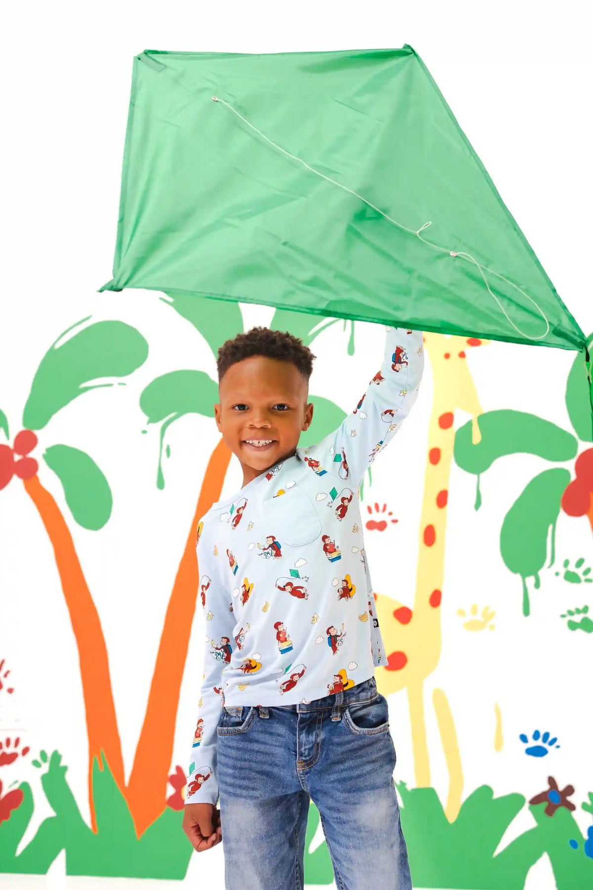 Long Sleeve Toddler Crew Neck Tee in Curious George