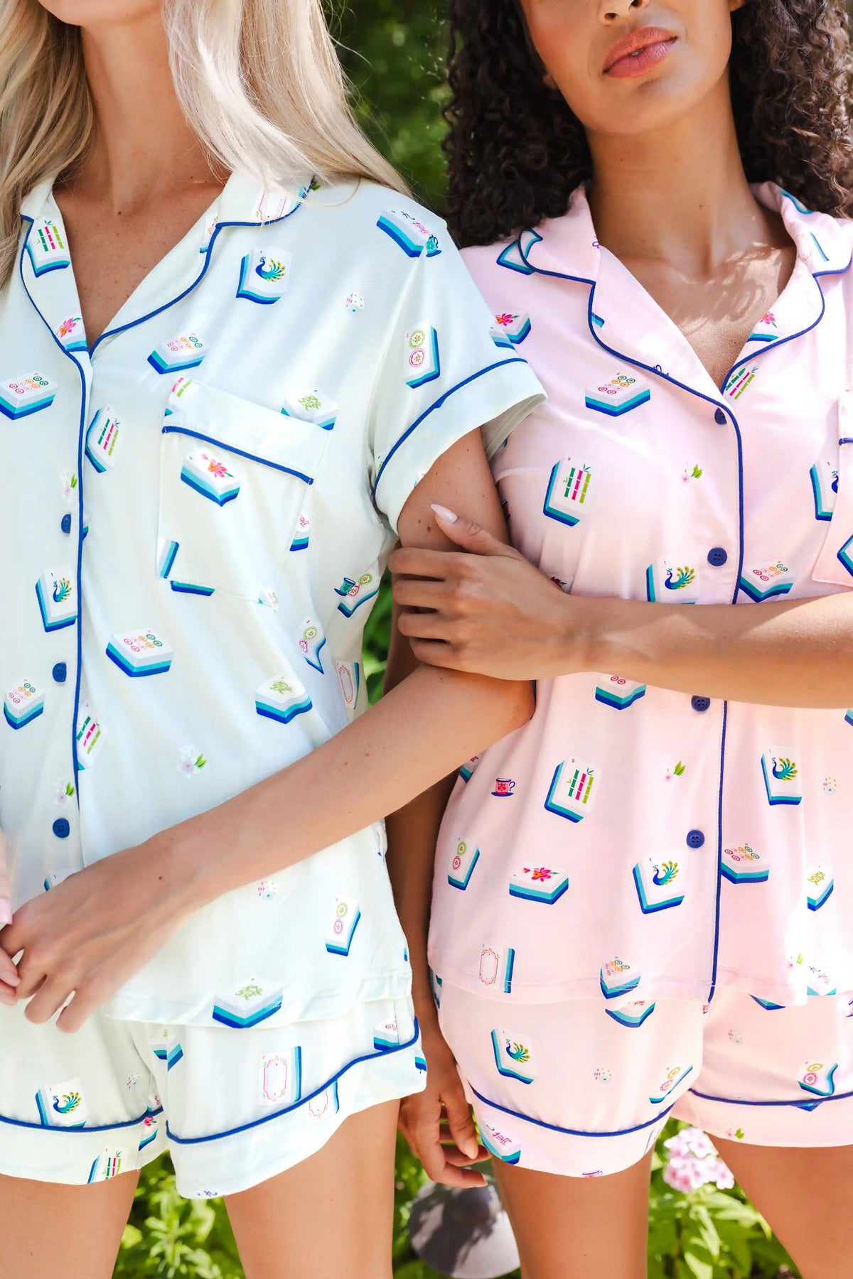 Women's Short Sleeve Pajama Set in Sakura Mahjong