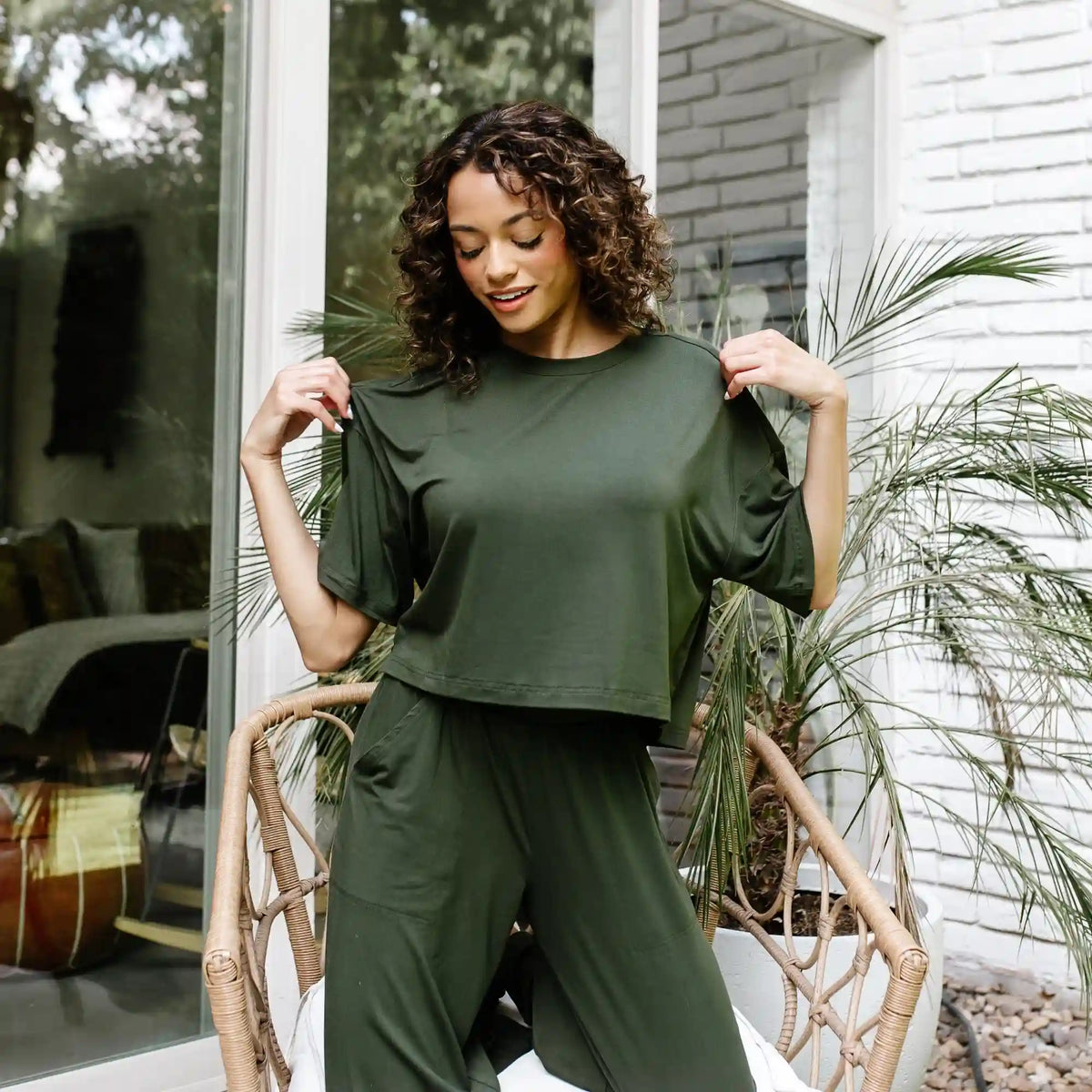 Women's Short Sleeve Boxy Tee in Fir