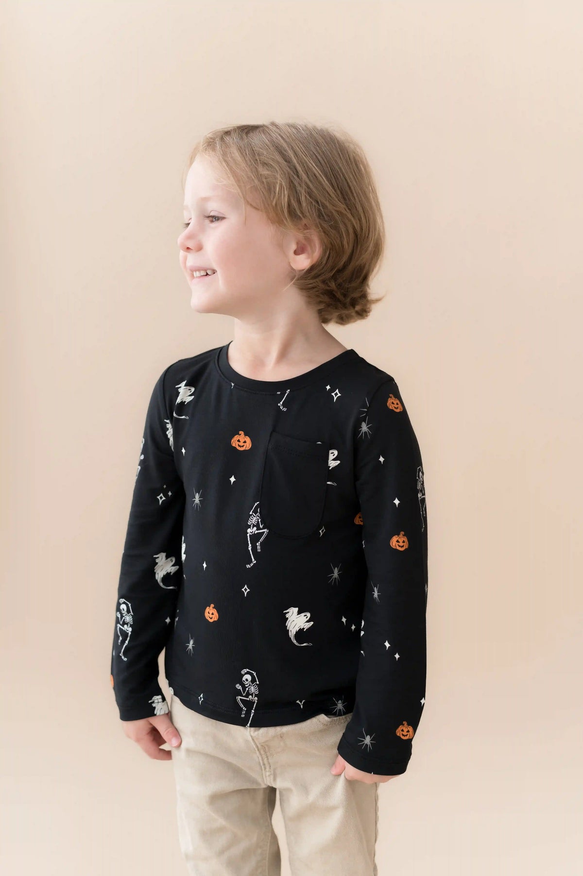 Long Sleeve Toddler Crew Neck Tee in Halloween Friends