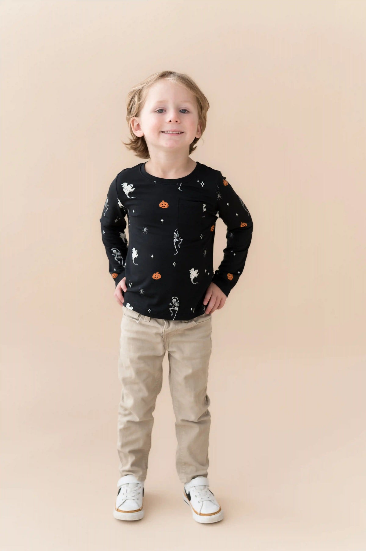 Long Sleeve Toddler Crew Neck Tee in Halloween Friends