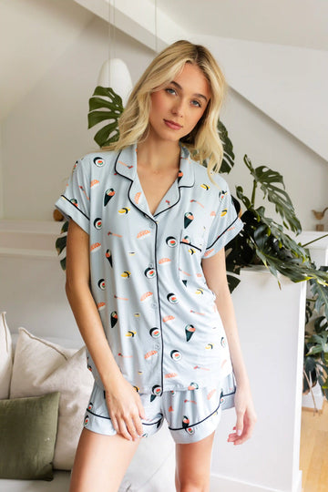Women's Short Sleeve Pajama Set in Ice Sushi