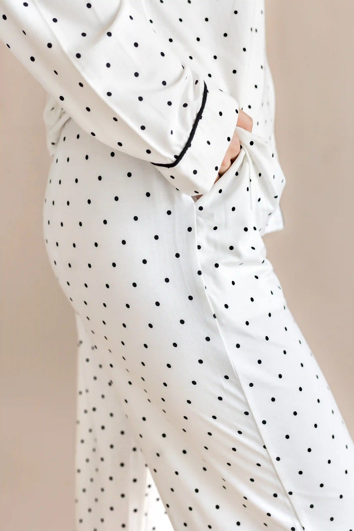 Long-Sleeved Women's Pajama Set in Midnight Polka Dot