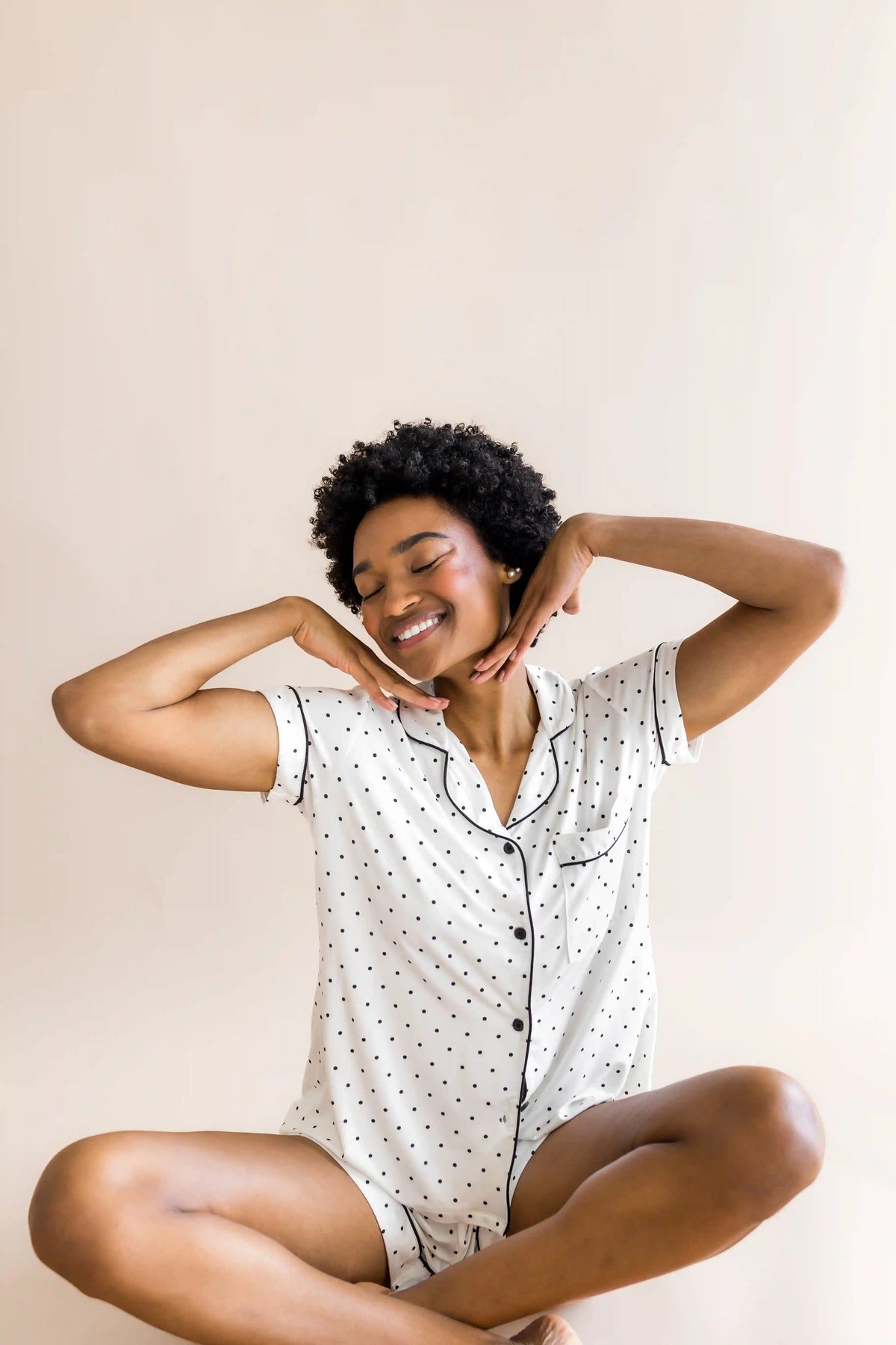 Women's Short Sleeve Pajama Set in Midnight Polka Dot