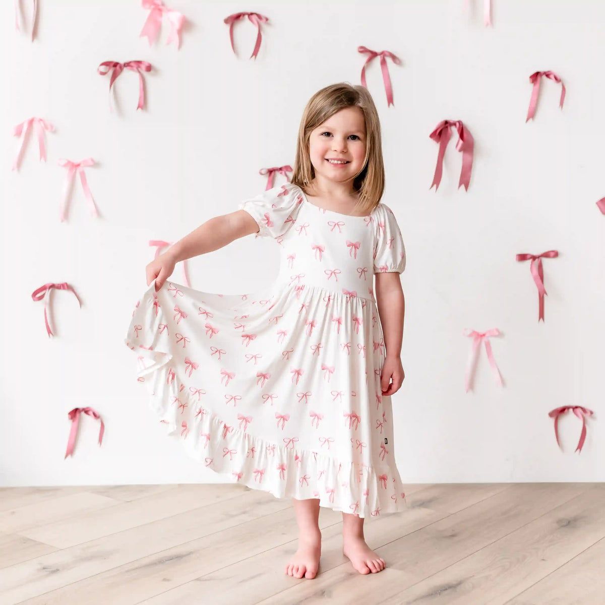 Puff Sleeve Twirl Dress in Bow
