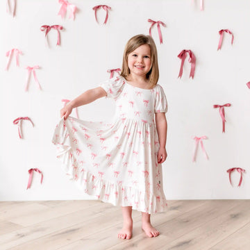 Puff Sleeve Twirl Dress in Bow