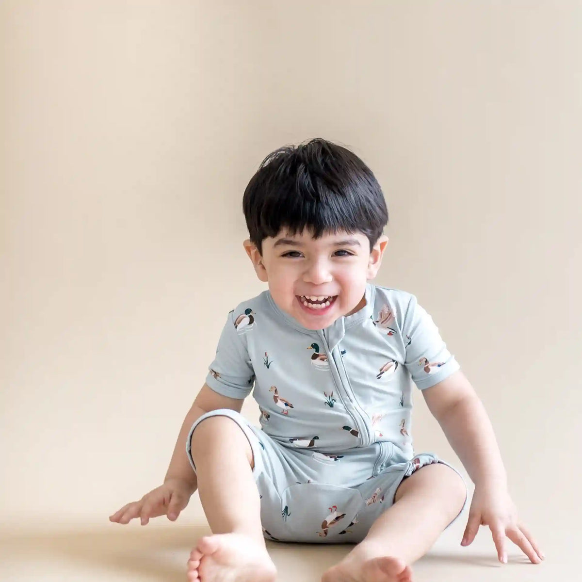 Zipper Shortall Romper in Mallard Duck