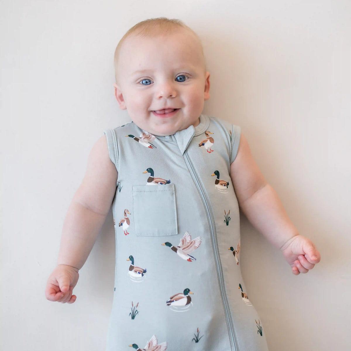 Zippered Sleeveless Romper in Mallard Duck