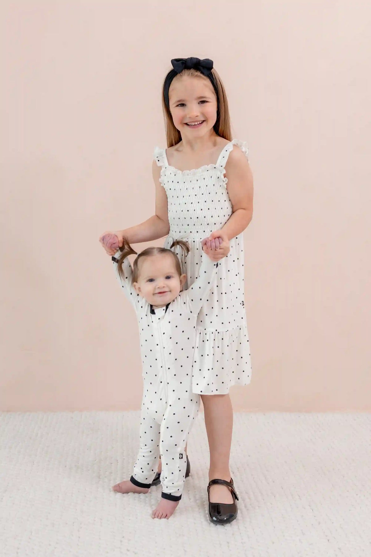 Zippered Romper in Midnight Polka Dot