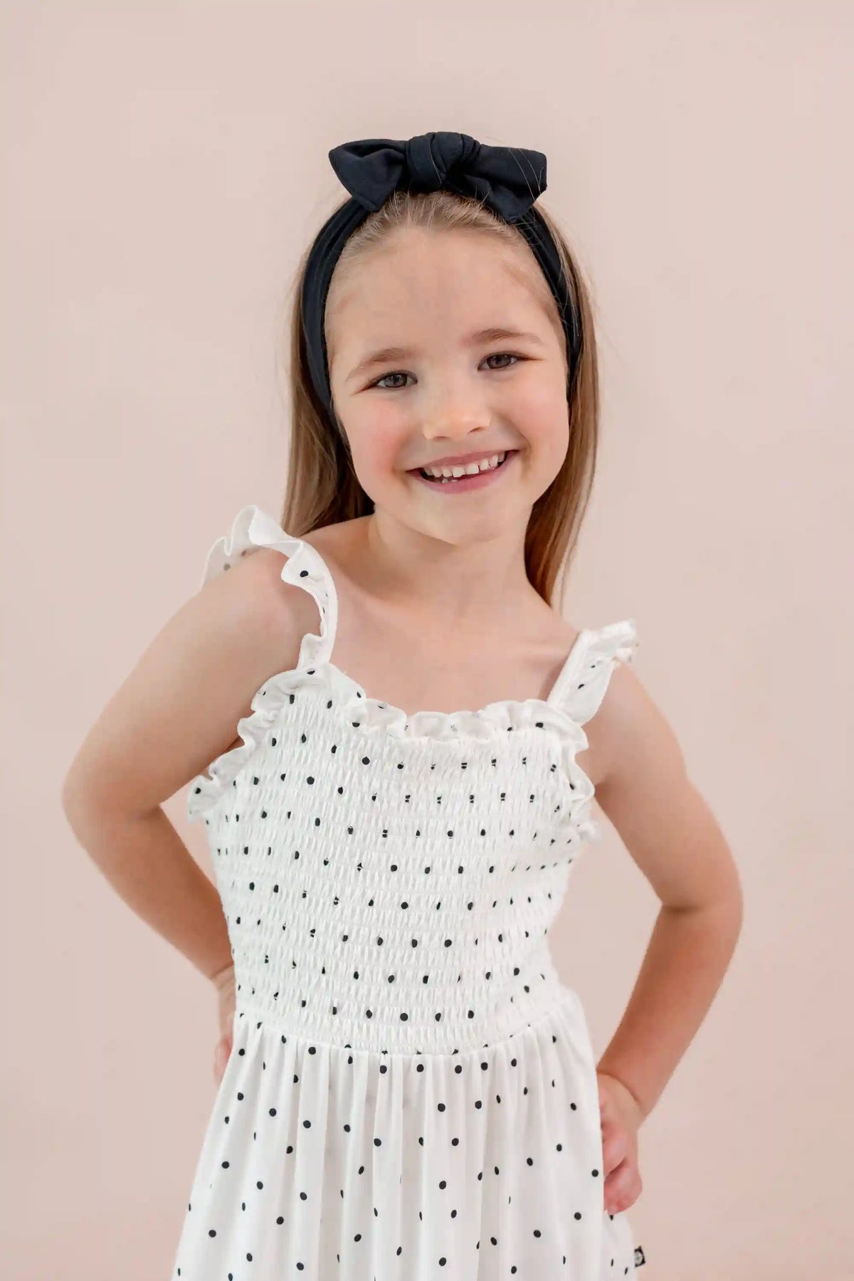 Smocked Dress in Midnight Polka Dot