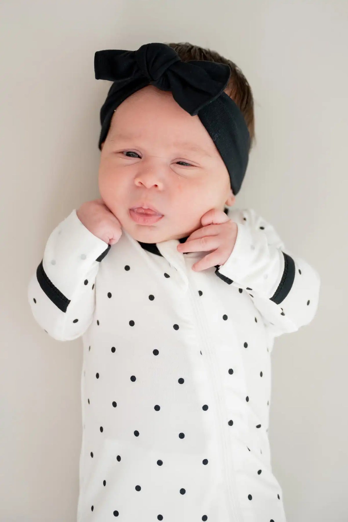 Zippered Footie in Midnight Polka Dot
