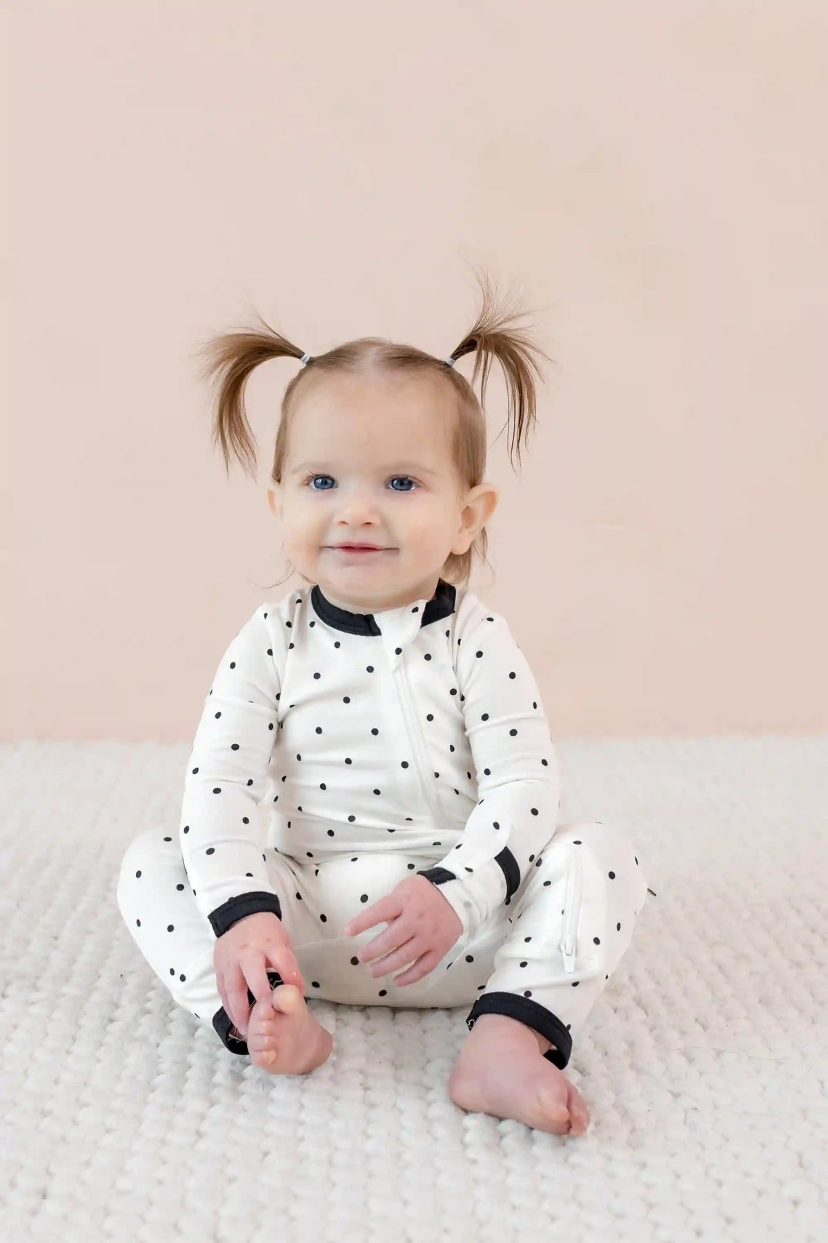Zippered Romper in Midnight Polka Dot